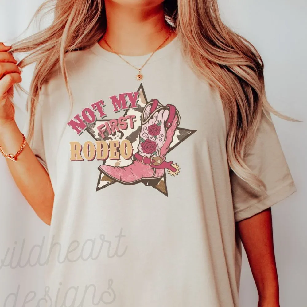 Not My First Rodeo Western Graphic T-shirt Western Shirt, Cowgirl Graphic Tee - Picture 1 of 2